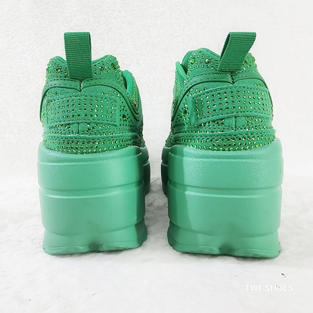Ultra Cush Baby Dazzle Green Rhinestone Comfy Platform Sneakers - Picture 4 of 8